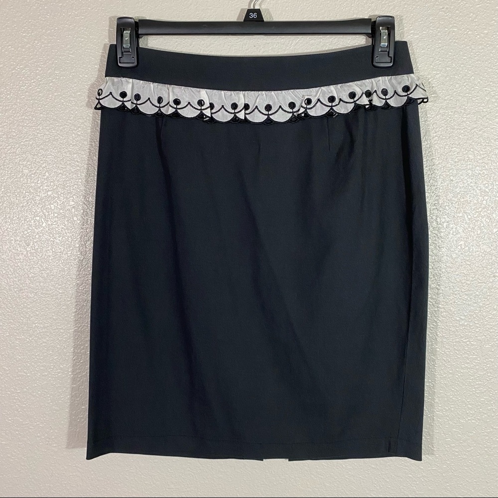 Blumarine New Black White Eyelet Ruffle Pencil Skirt 44 Italy‎